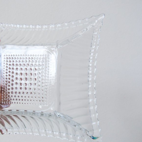 Pretty Vintage Clear Glass Dish Decorative Tray Jewelry Catch Square Art Deco - Picture 4 of 7